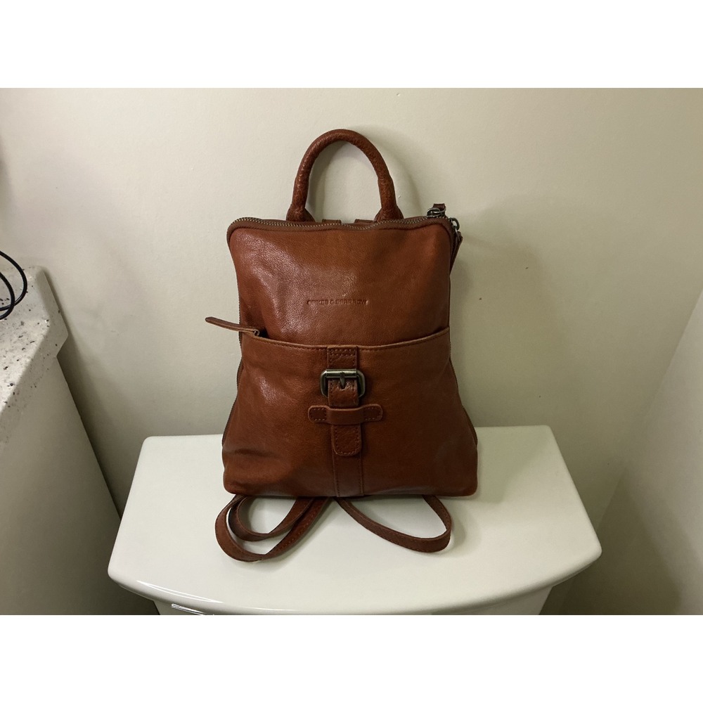 Spikes & Sparrow Brown Leather Backpack Convertible Shoulder Bag Buckle Detail